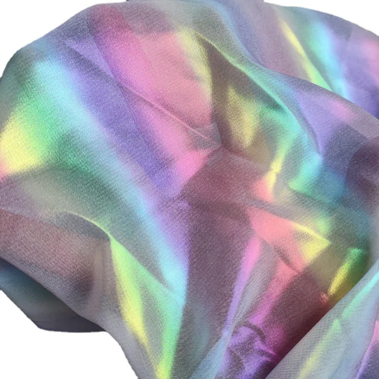 Wholesale Satin Shinny Liquid 100 Polyester Crystal Laser Pleated Metallic Foil Coated Silk chiffon Fabric
