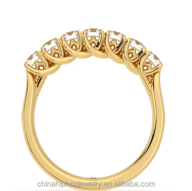 Factory Price solid 14K real gold seven stone yellow gold eternity ring vvs moissanite wedding diamond ring GAR
