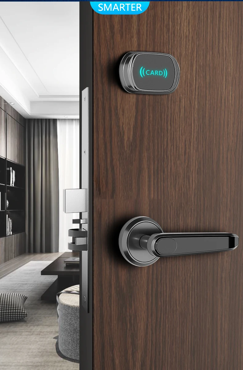 Hot Selling 5 Star Lcd Stainless Chip Temic Inductive Sdk Api Electronic Digital Smart Rfid Key Card Lock Hotel Handle Set Door