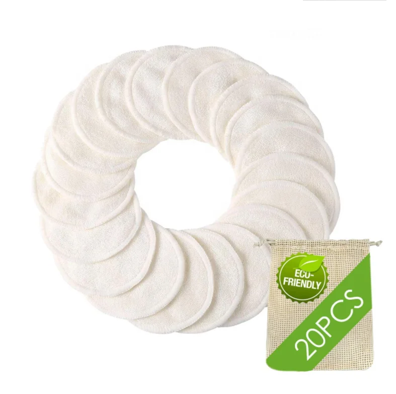 Ready to Ship Eco Friendly Reusable Bamboo Terry Makeup Remover Pads Washable Organic Cotton Face Rounds Facial Cleansing Wipes