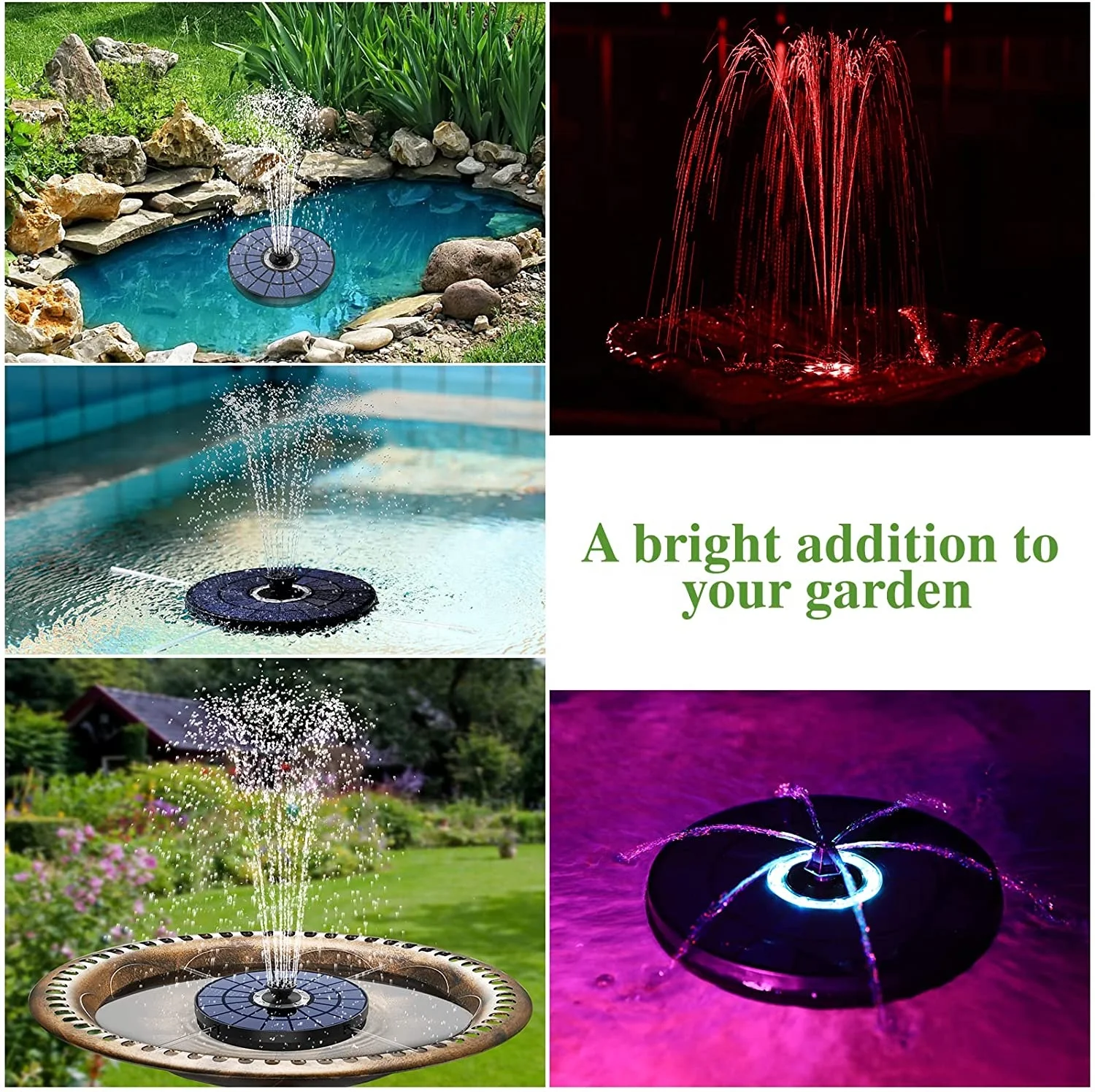 5.5W 2000mAh Battery Solar Water Fountain for Bird Bath, Bird Baths for Outdoors, Garden, Pond, Solar Fountain Pump with Battery