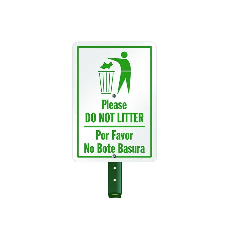 Please Do Not Litter reproduction metal signs wholesale, Por Favor No Bote Basura Bilingual Lawn Puppy Yard warning triangle sig