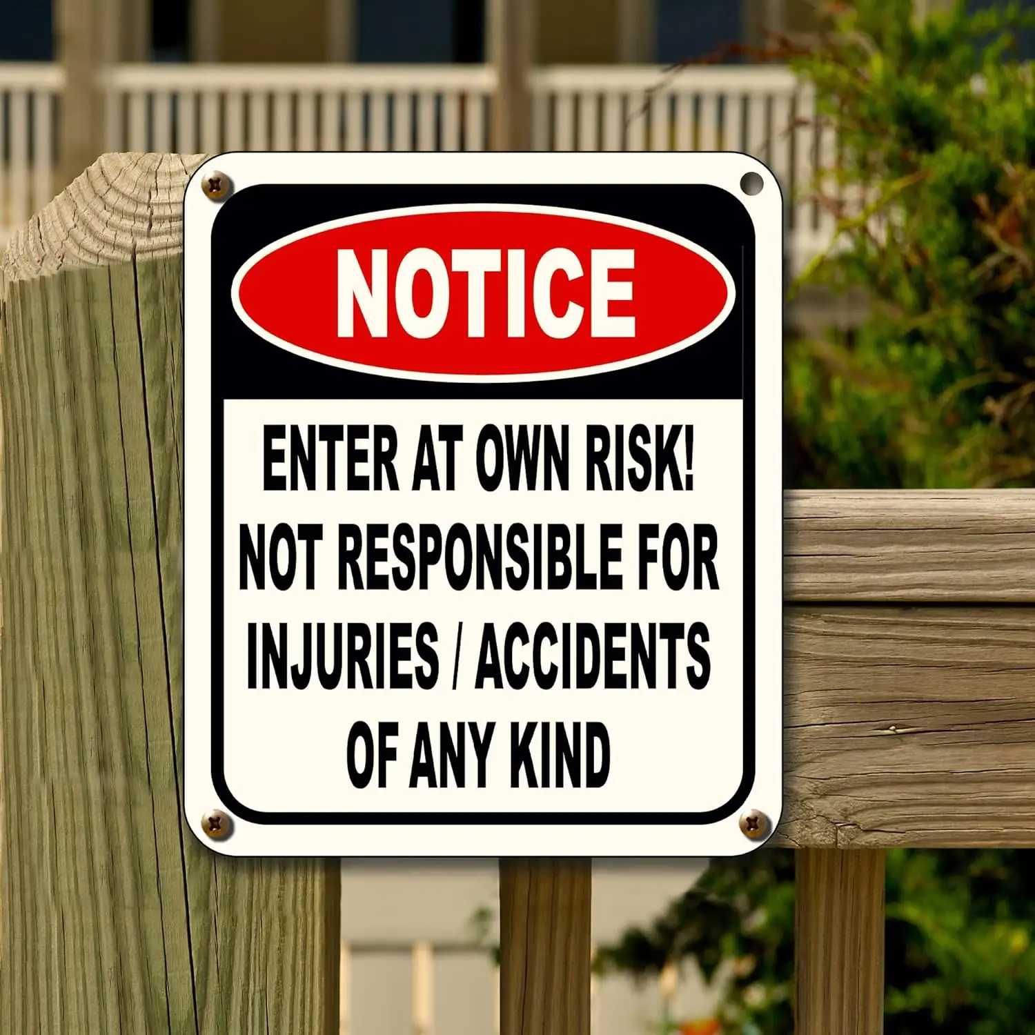 NOTICE Enter At Own Risk Not Responsible for Injuries or Accidents Sign - Caution Safety Signs, Warning Signs