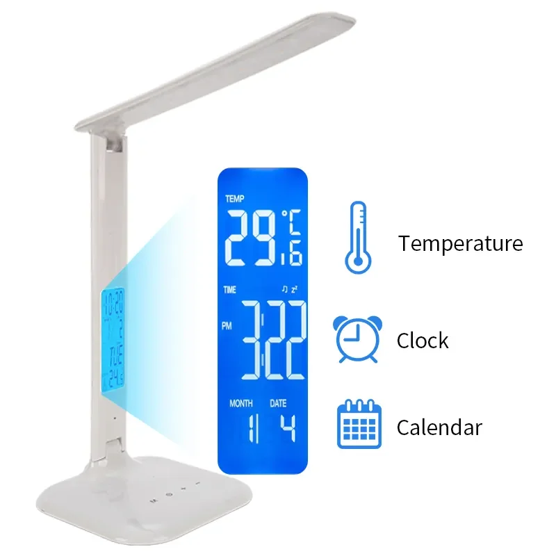 Portable eye protection LED bedside desk lamp wireless charger with Calendar Alarm Clock dimming foldable desk lamps