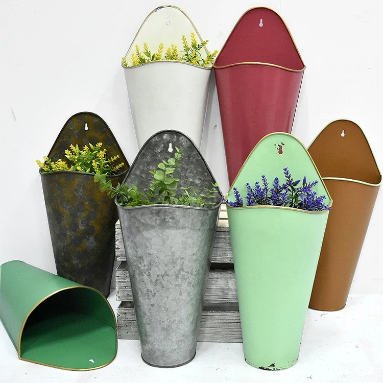 Farmhouse wall planter metal galvanized hanging flower pots bucket for garden decor