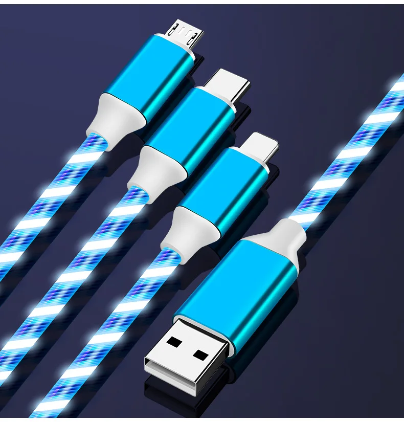 multifunctional three-in-one first-class optical data cable USB fast charging one with three illuminated charging cable