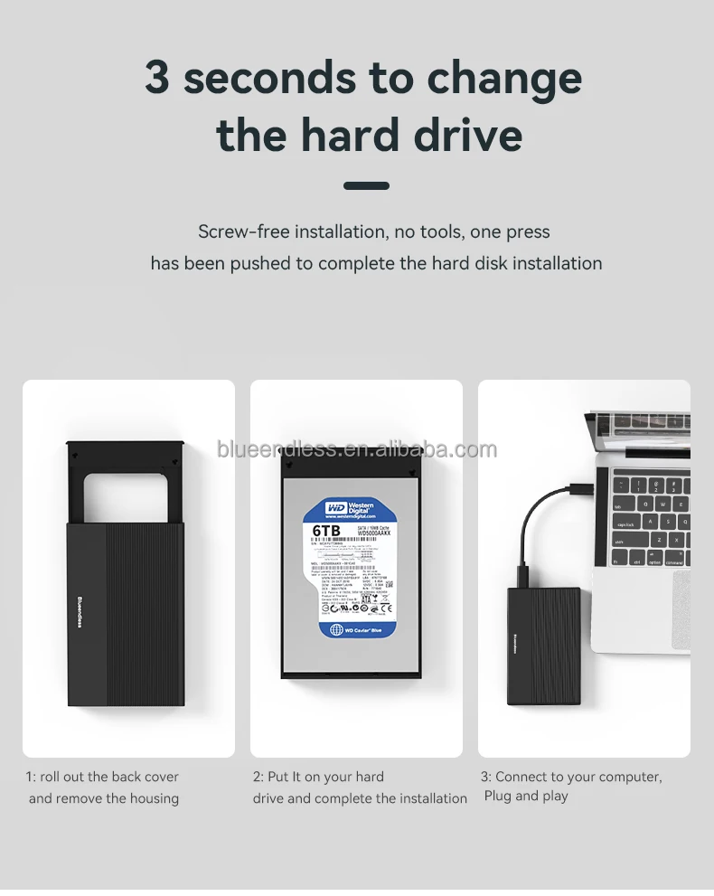 2.5 Inch HDD/SSD Case 5Gpbs Usb3.0 Hard Disk Portable Aluminum Screwless SATA 2.5 HDD Enclosure