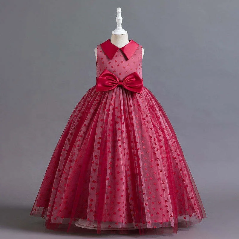 Formal Flower Girl Dress Blue Children Summer Casual Ball Gown Starry Sky Rose Pattern Design Sleeveless Princess Party Chiffon