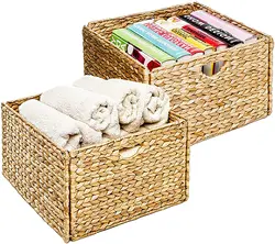 2022 Hot Sale Rectangular Foldable Handwoven Water Hyacinth Cube Storage Basket Bin