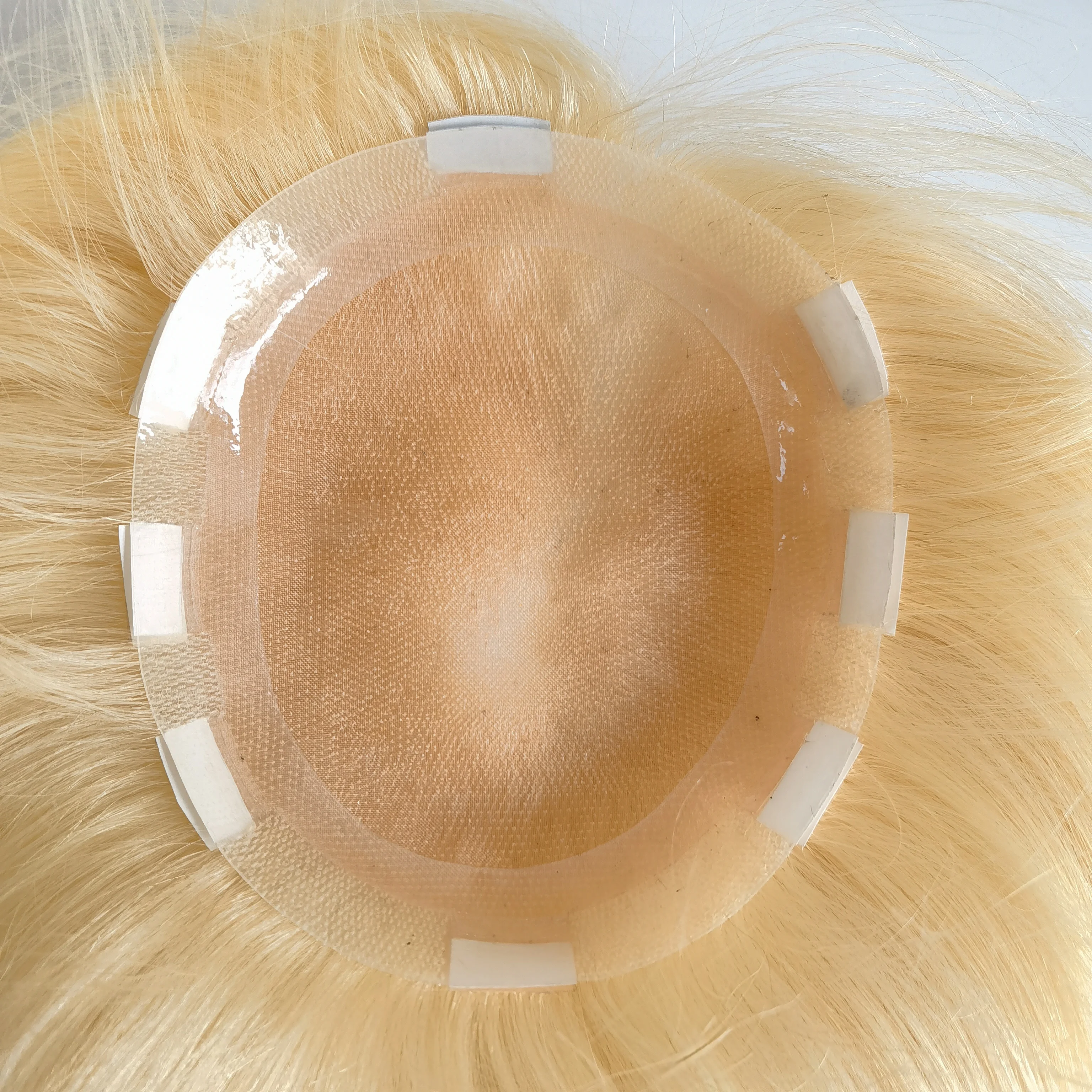 HQ Super invisible Hand Made Women and Man Unit Durable MONO with Double PU Around Blonde Human Hair Customized Toupees