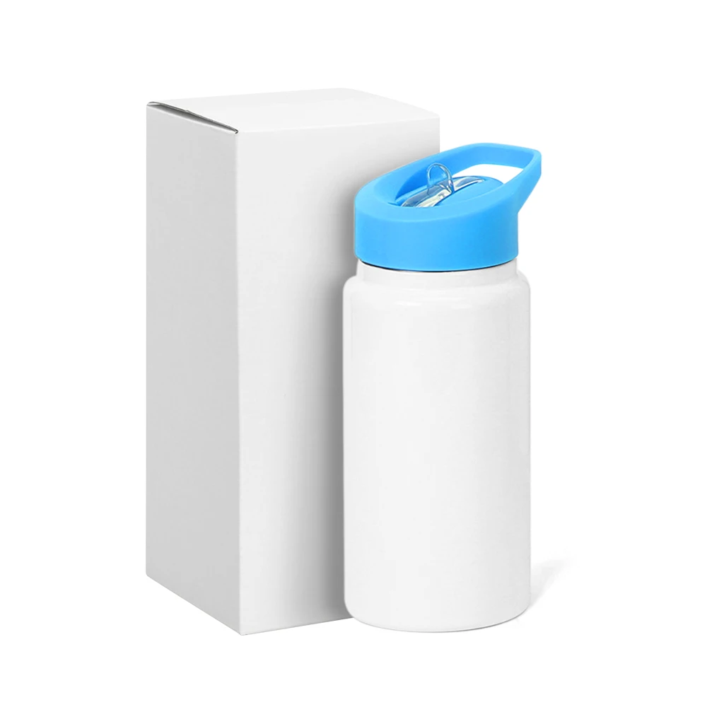 New 14OZ Kid Sippy Lid Straw Sublimation Blank Stainless Steel Water Bottle Vacuum Flask with Colorful Handle Lid