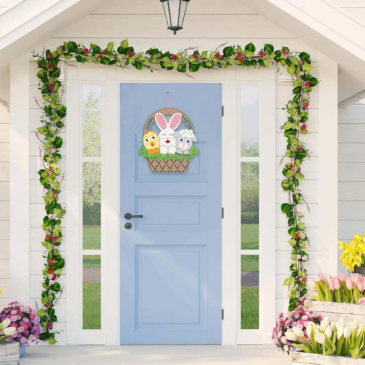 Wooden Easter Door Decorations Hanger Bunny Sheep Chick Wreaths For Spring Holiday, Wall Decor Outdoor Home Decor Products