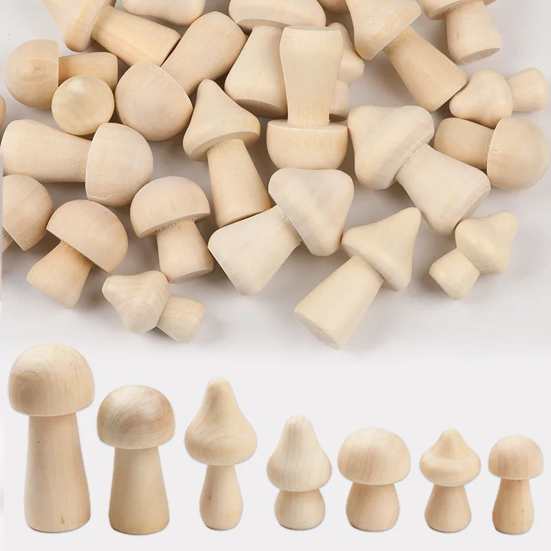 Blank Unfinished Wooden Mushroom 11 Sizes of Natural Wooden Mushrooms for Arts & Crafts Projects Decoration DIY Paint Color