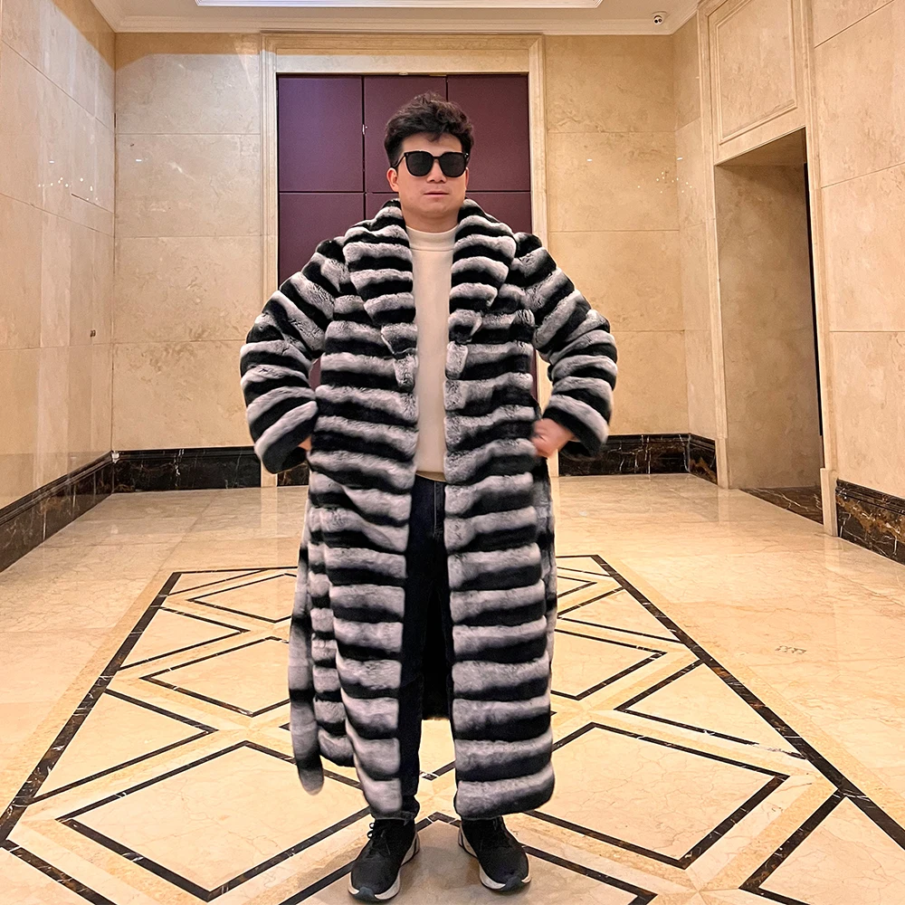 2024 women winter fashionable real rex rabbit fur long coat with belt bigger size trench fur coat chinchilla color