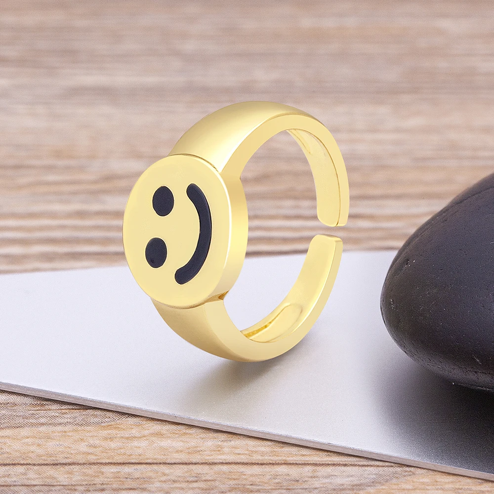 New Fashion Enamel Smiley Face Ring Multi- colors Opening Adjustable Women Top Quality Wedding Jewellery Gifts Accessories