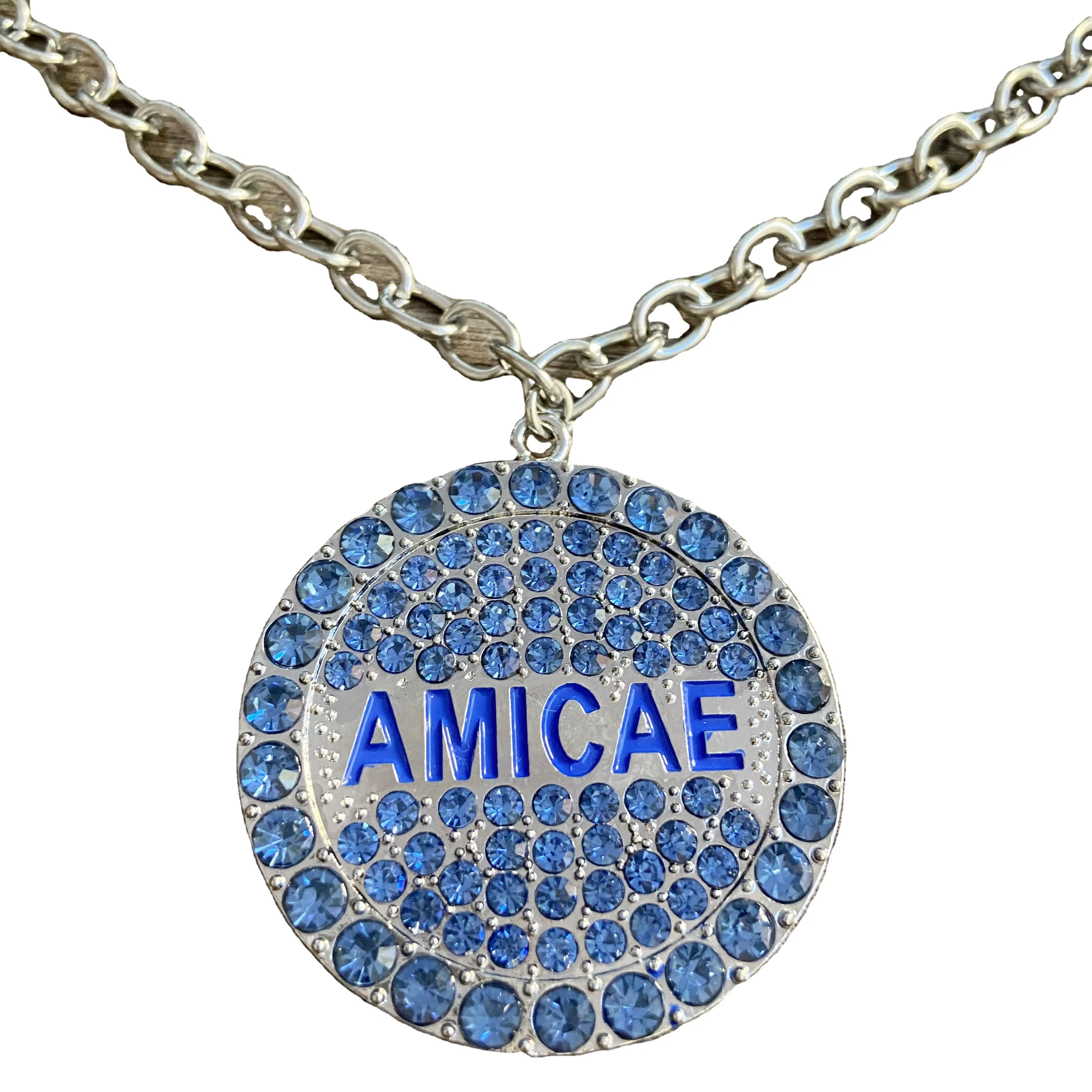 Large Size Zeta Amicae  Sorority Light Blue Shining Necklace Charms Navy Greek Letter Accessory ZA Initiation Graduation Gift