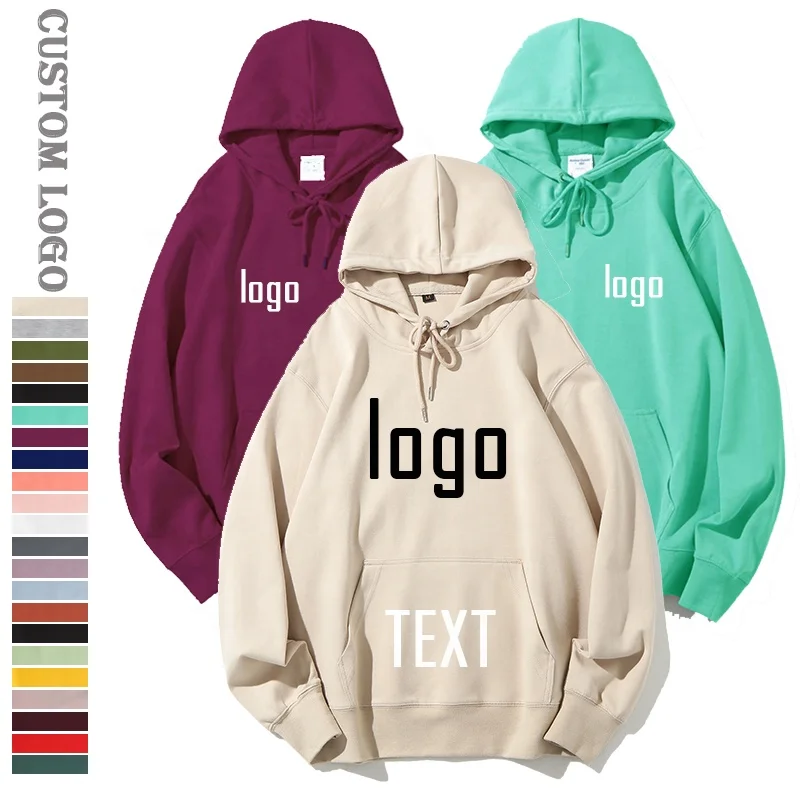 Wholesale Custom Casual Cotton Pull Over Embroidery Plain  Printing High Quality Thin Black Men Hoodies