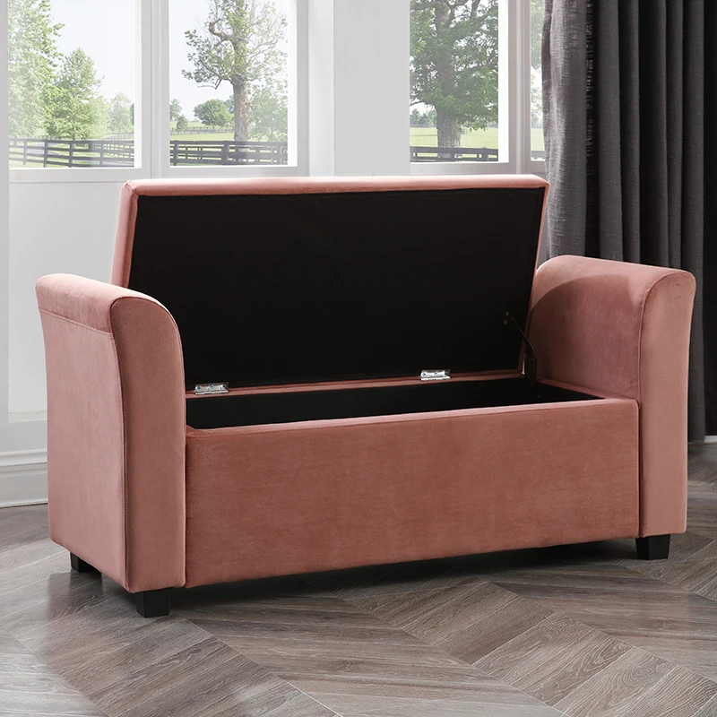 Reatai European Style Large Bedroom Furniture Fabric Storage Bench Armchair Storage Ottoman Bench with Storage