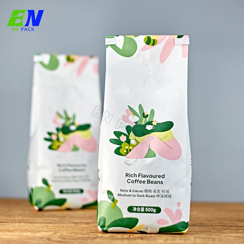 Bio Pla Biodegradable Coffee Bags With Valve and Zipper Custom Paper Packaging side gusset  Coffee Bean Bag  250g