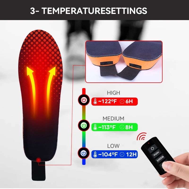 Lithium Battery Rechargeable Foot Insole Warmer Electric Heating Thermal Insoles Usb Heated Insoles For Shoes