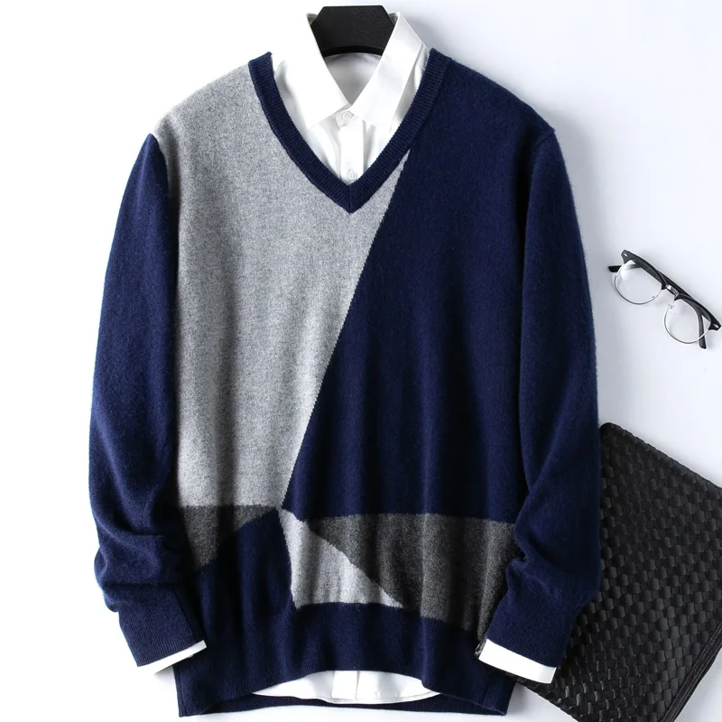 Custom Pullover Male Autumn Winter Warm Vneck 100% Cashmere Men Sweater Manufacture