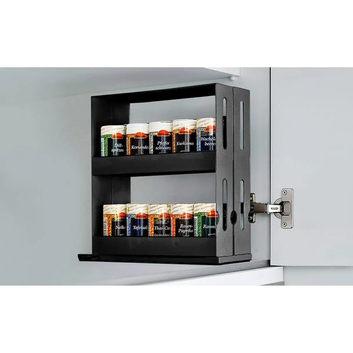 Spice Rack, Standing, Extendable, 2 Tiers, No Drilling, Lots of Storage Space, Shelf for Kitchen, Plastic, Black