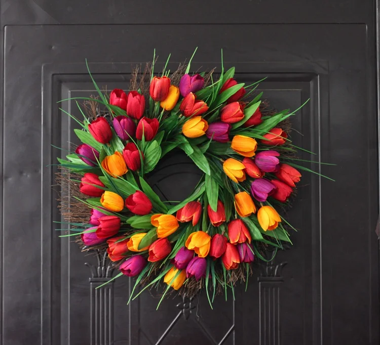 A-1397 45 см Шелковый весенний зеленый Тюльпановый венок для входной