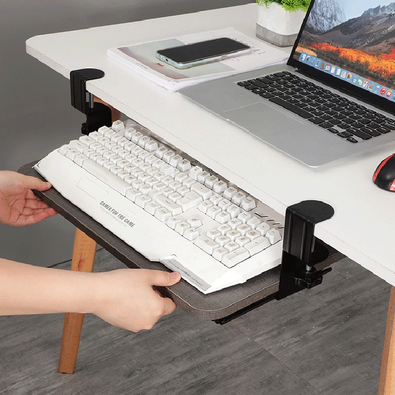 Hot Sell No Drilling Adjustable Sliding With Clamp Computer Easy Installation Keyboard Tray Under Desk