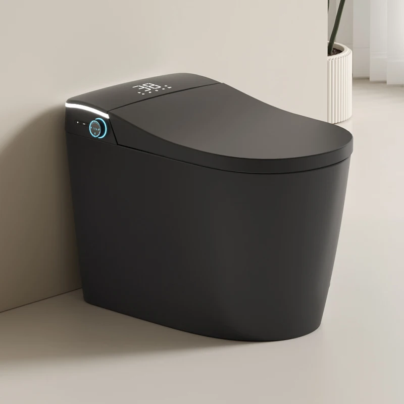 Automatic Flush Light Sensor Electronic Bidet Toilet Smart Seat Black Ceramic Wc Toilet Black One Piece Smart Toilet