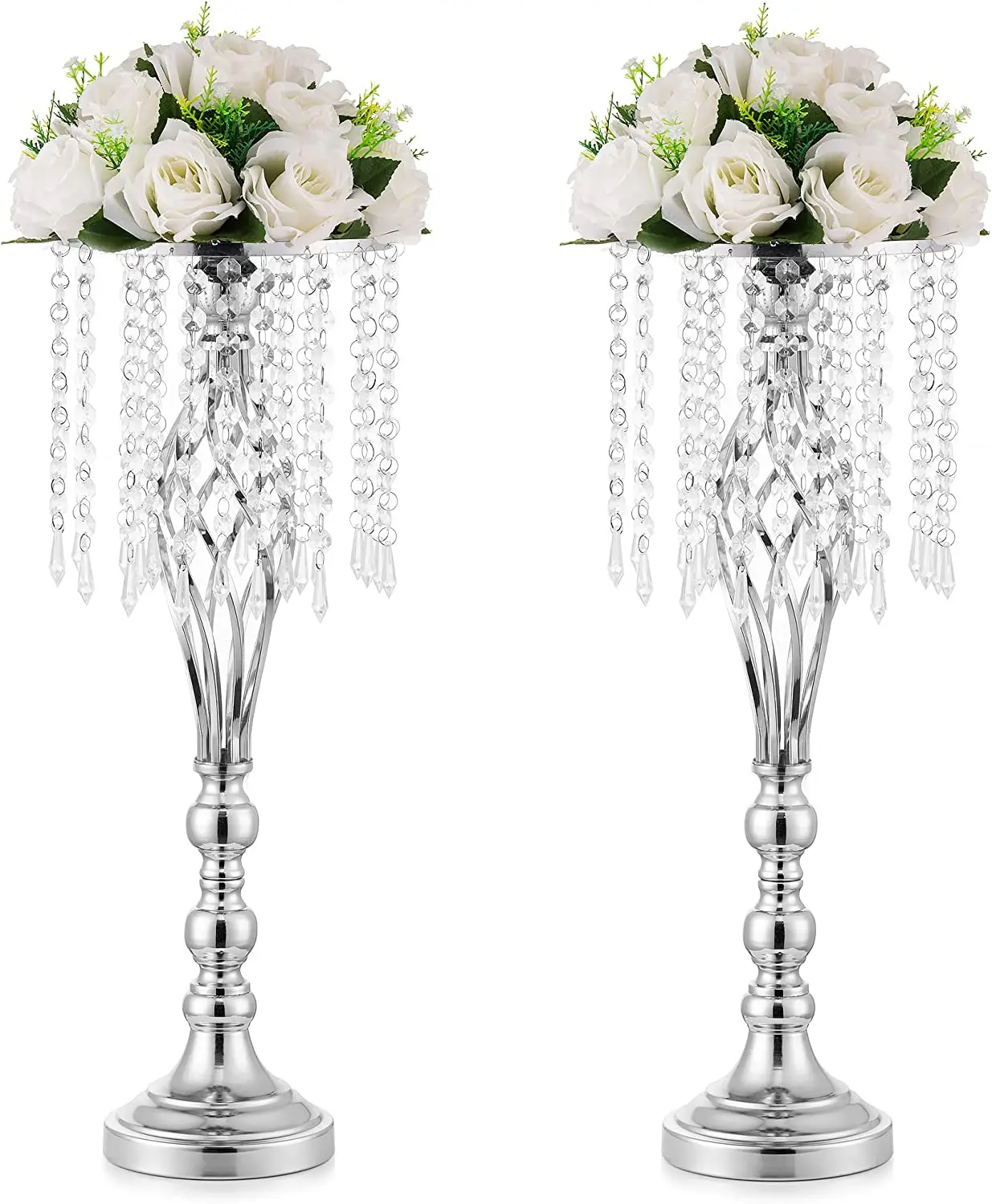 Metal Gold Wedding Centerpieces Table Decorations Flower Stand Vases Holder with Crystal Bead Chain For Party Wedding Decor