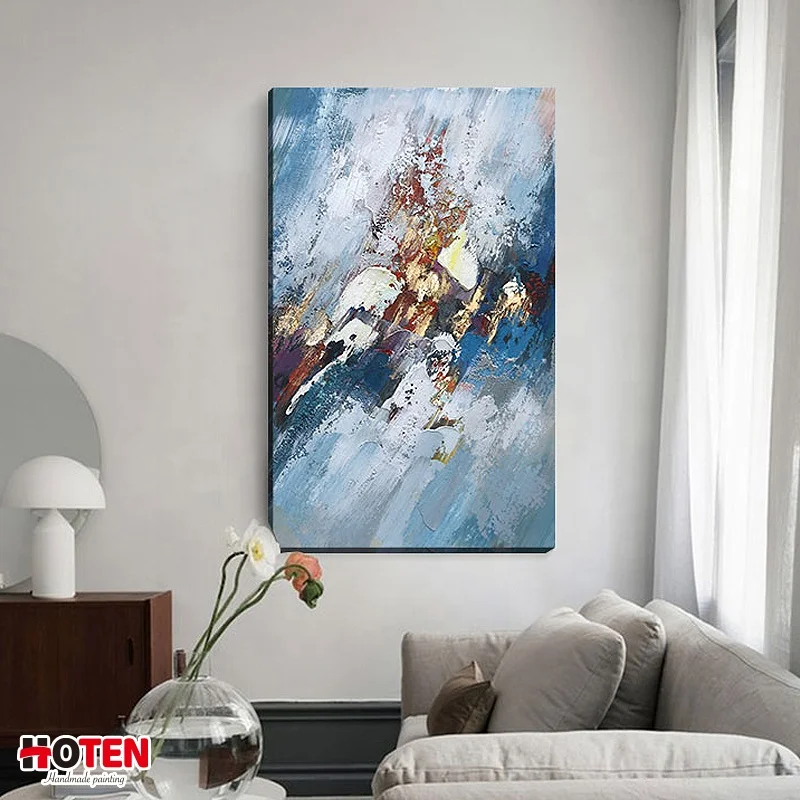 Pure hand-painted abstract oil painting high-end hotel decorative painting large vertical three-dimensional hanging painting