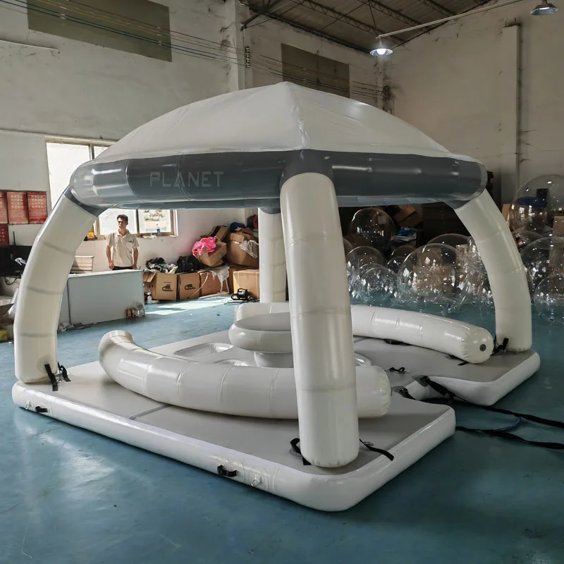 Hot Summer Water Play Equipment Large Floating Water Platform Island Inflatable Party Boat For Leisure