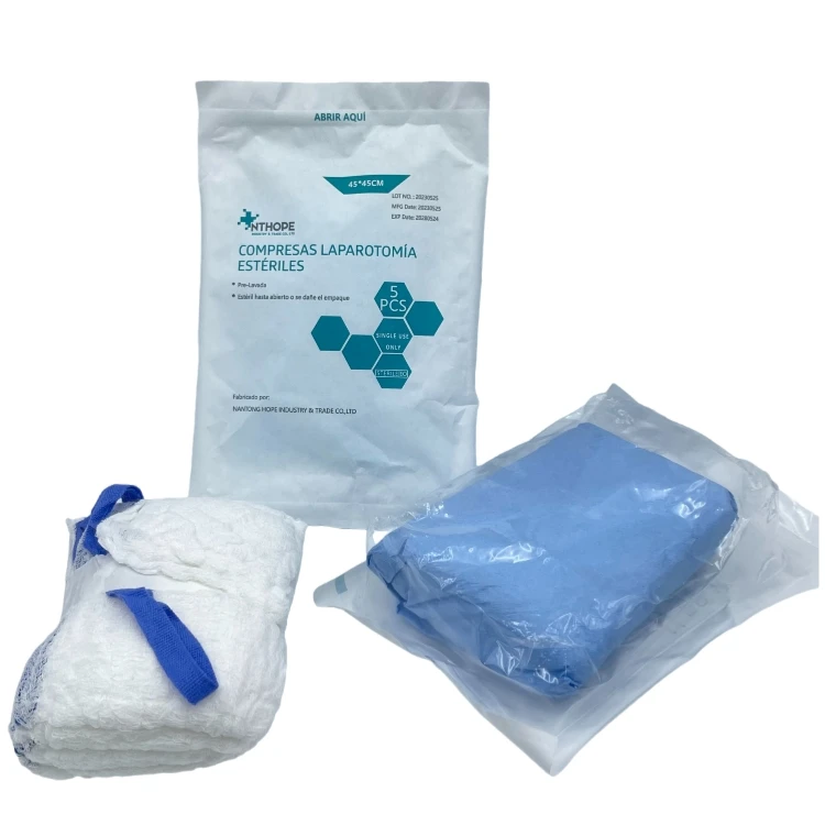 Hot Selling 45*45cm Degreased and Bleached Cotton Sterile Gauze Lap Sponge Prewashed Abdominal Sponge