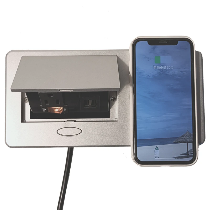Wireless charge pop up plug kitchen home office hidden plug socket safe pop up socket desk