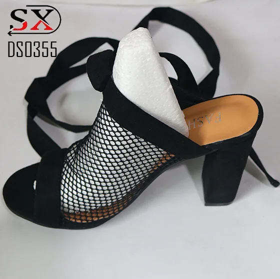 Black color mesh upper sandals women  high heel shoes sexy lady shoes