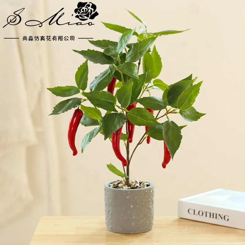 Artificial cherry lemon orange pepper tree and plastic pot bonsai office decor