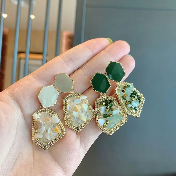 S925 Silver Luxury Natural Stone Earrings Palace Retro Emerald Vintage Earrings