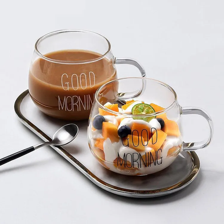 Clear Borosilicate Cereal Milk Cup Reusable Floral Tea Cups Coffe Glass Coffee Mug