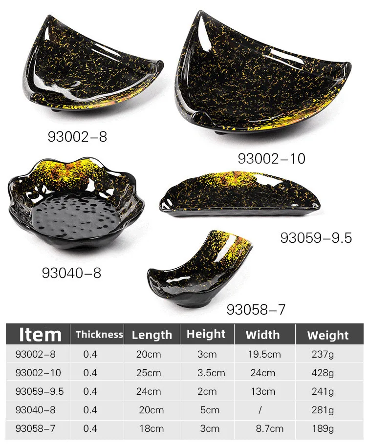 Wholesale Japanese Style Luxury Dinnerware Black Gold Irregular Melamine Plates Dishes Dinner Set
