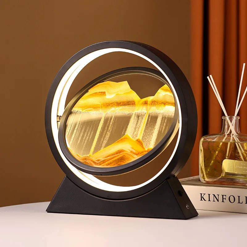 NISEVEN Wholesale Office Desktop Glass Hourglass Artifact Led Lamp 3D Quicksand Painting Ornaments Home Decoration