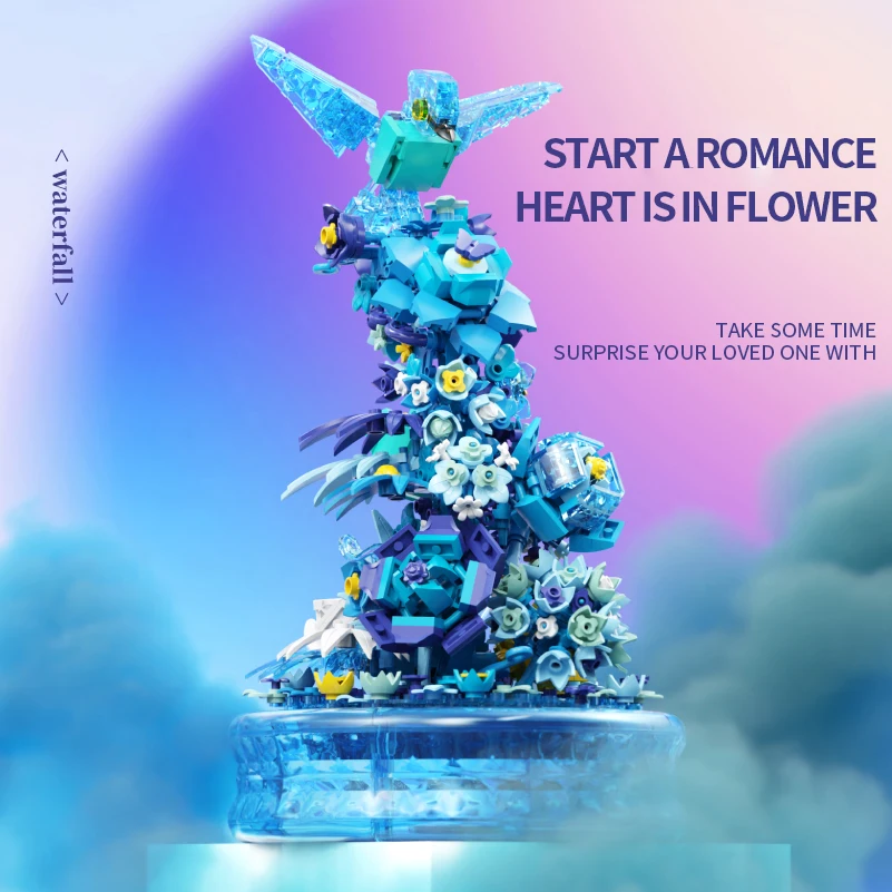 DIY 3D Building Block  Ice Waterfall withe Music Box Home Decor Anime Creative Gift Toy For Child Adults