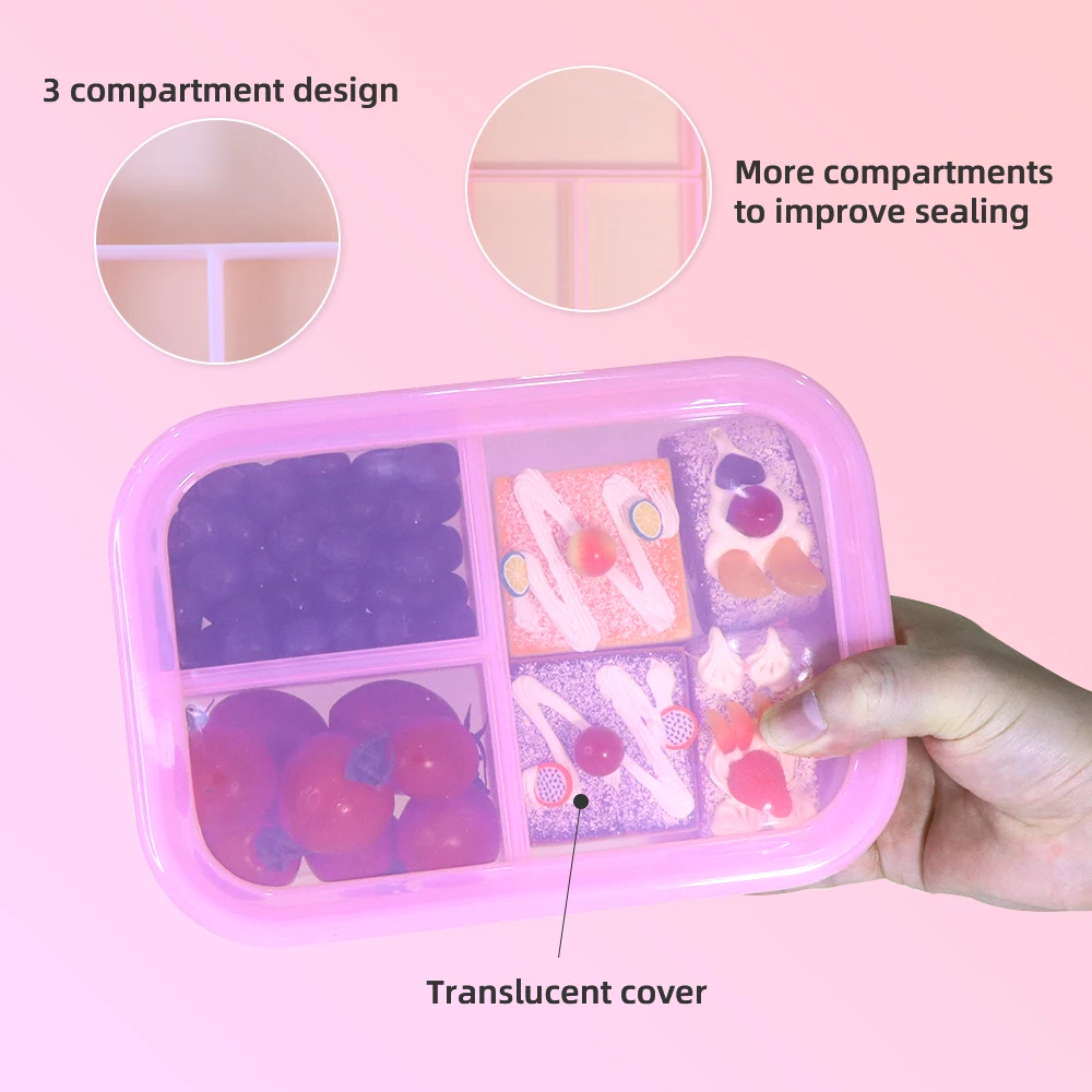Factory Leakproof Foldable 3 Compartment Kid Snack Fruit Pack Silicone Food Storage Container Bento Lunch Box