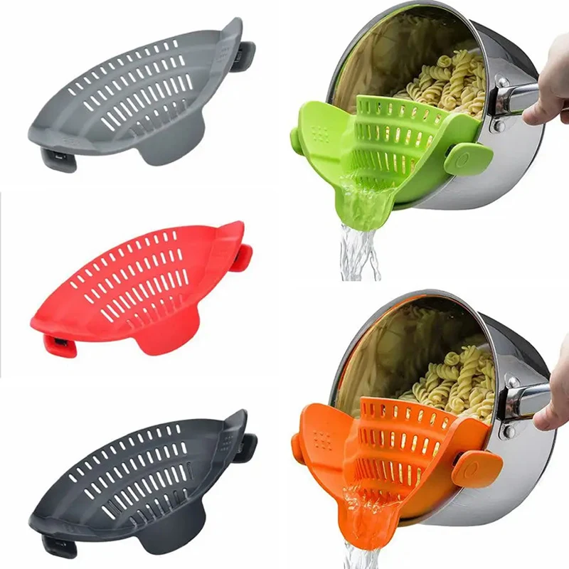 Kitchen Gadgets Clip On Strainer Silicone for Pots Pans Filter Colander Pasta Strainer Food Strainer for Meat Vegetables Fruit