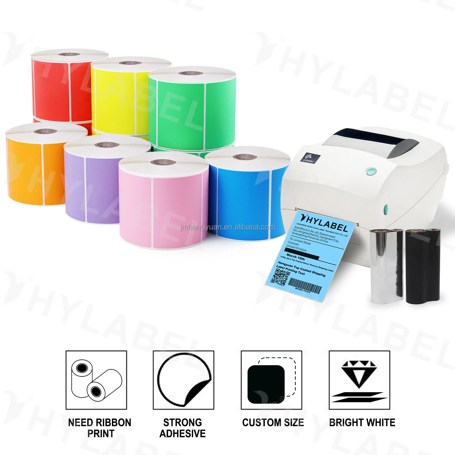 Custom Size Print 50x30 50x40 50x50 Thermal Sticker Paper Label Waterproof Barcode Adhesive Paper Roll Thermal Label Sticker