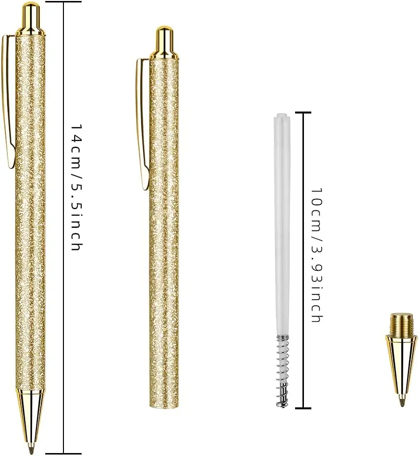 Glitter Pens with Metal Barrel, Retractable Fashion Pretty Pens, Bulk Office Pens with Medium Point
