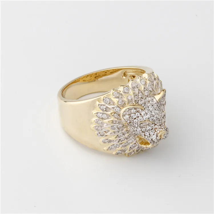 Hiphop Men Women Fine Jewelry Iced Out Gold Plated 925 Sterling Silver Moissanite Diamond Lion Head Ring