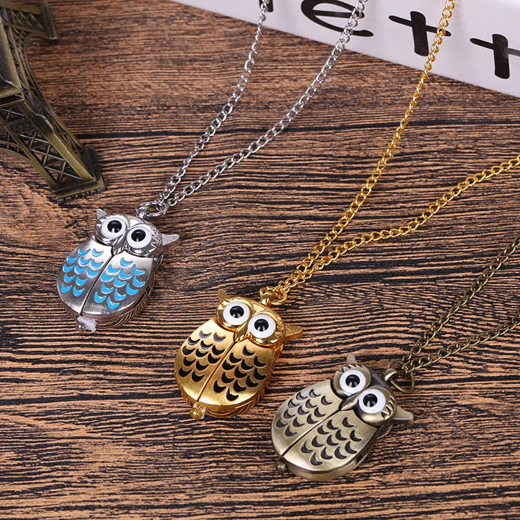 Owl retro creative pocket watch flip cover unisex creative watch Douyin quartz watch creative