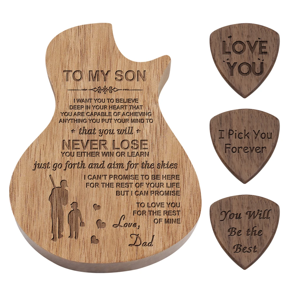 
Personalized Pick Box Laser Engraved Dropshipping Walnut Wooden Guitar Pick To My Son 