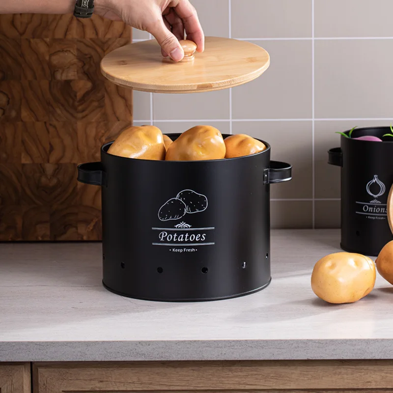 Kitchen Household Potato Light-proof Storage Tank Vegetable Breathable Bamboo Lid Onion Garlic Fresh-keeping Box