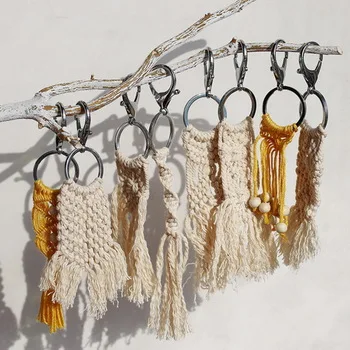 Artilady Tassel Handcrafted Boho Bag Charms Mini Macrame Keychains for Car Key Holder Unique Wedding Gift